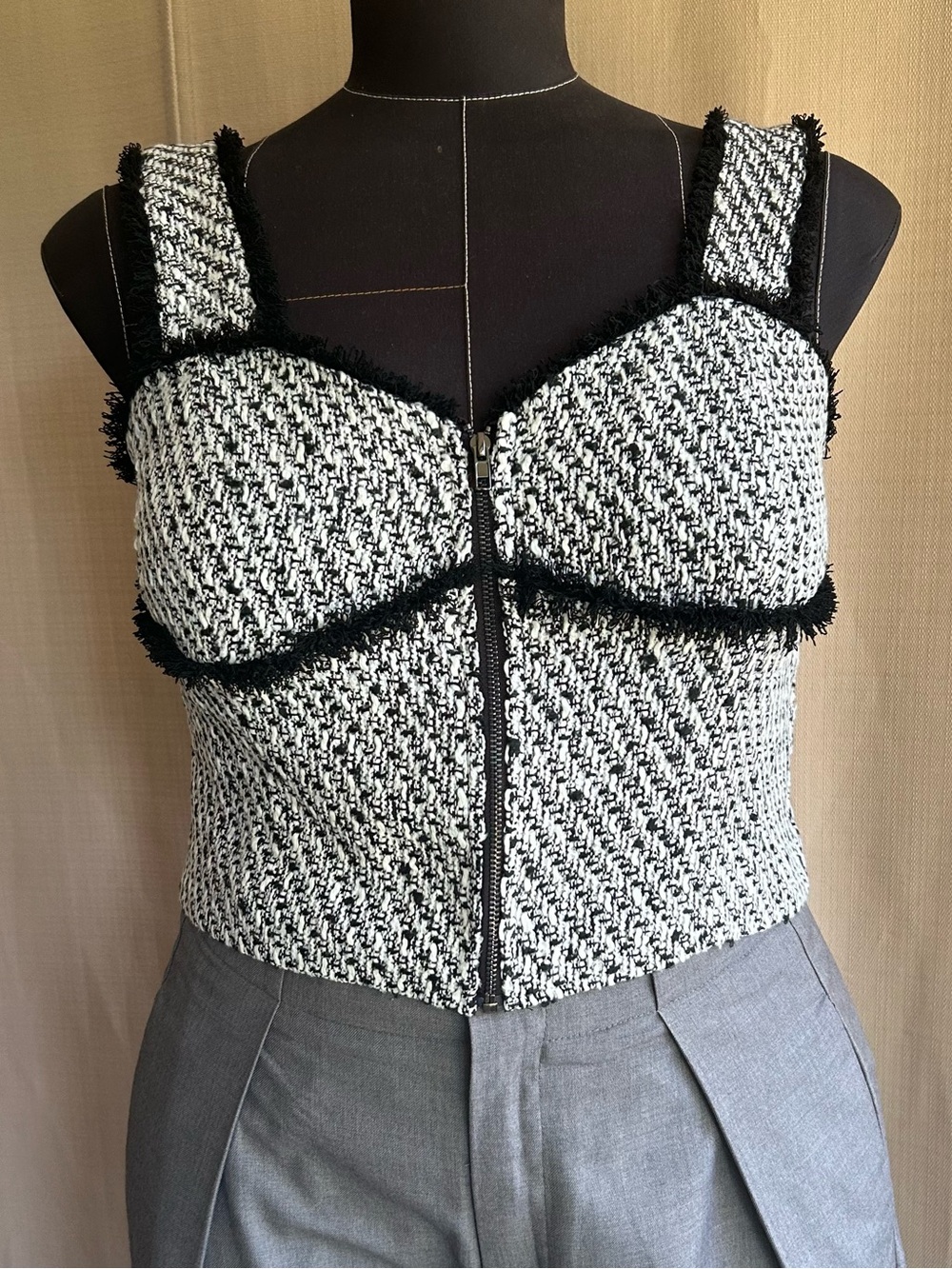 Chocolate Black and White Tweed Bustier
